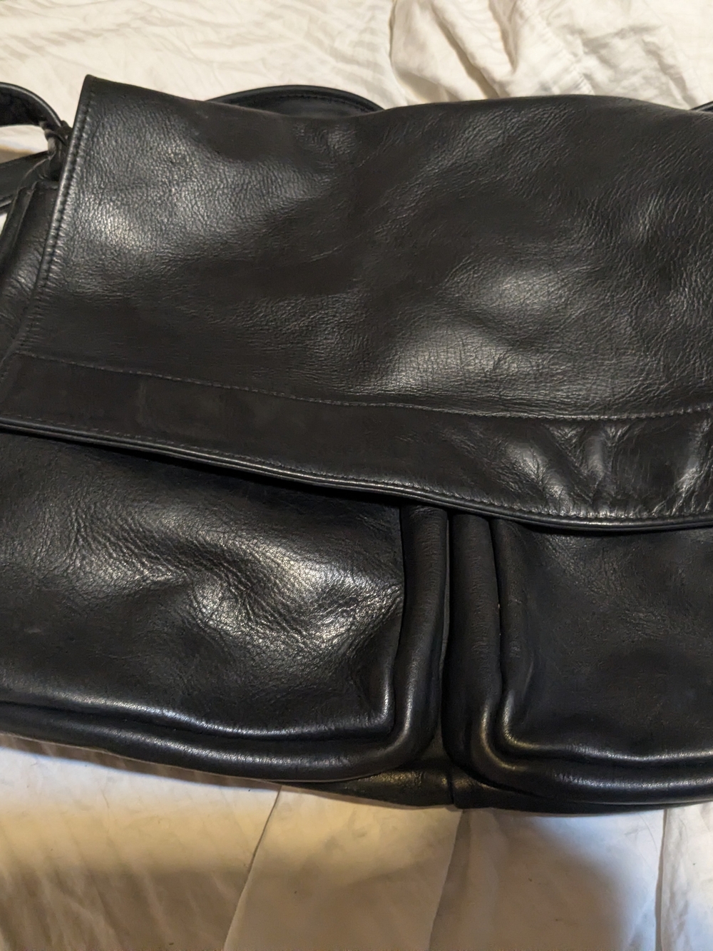 Classic Black Leather Laptop Messenger Bag Very Soft